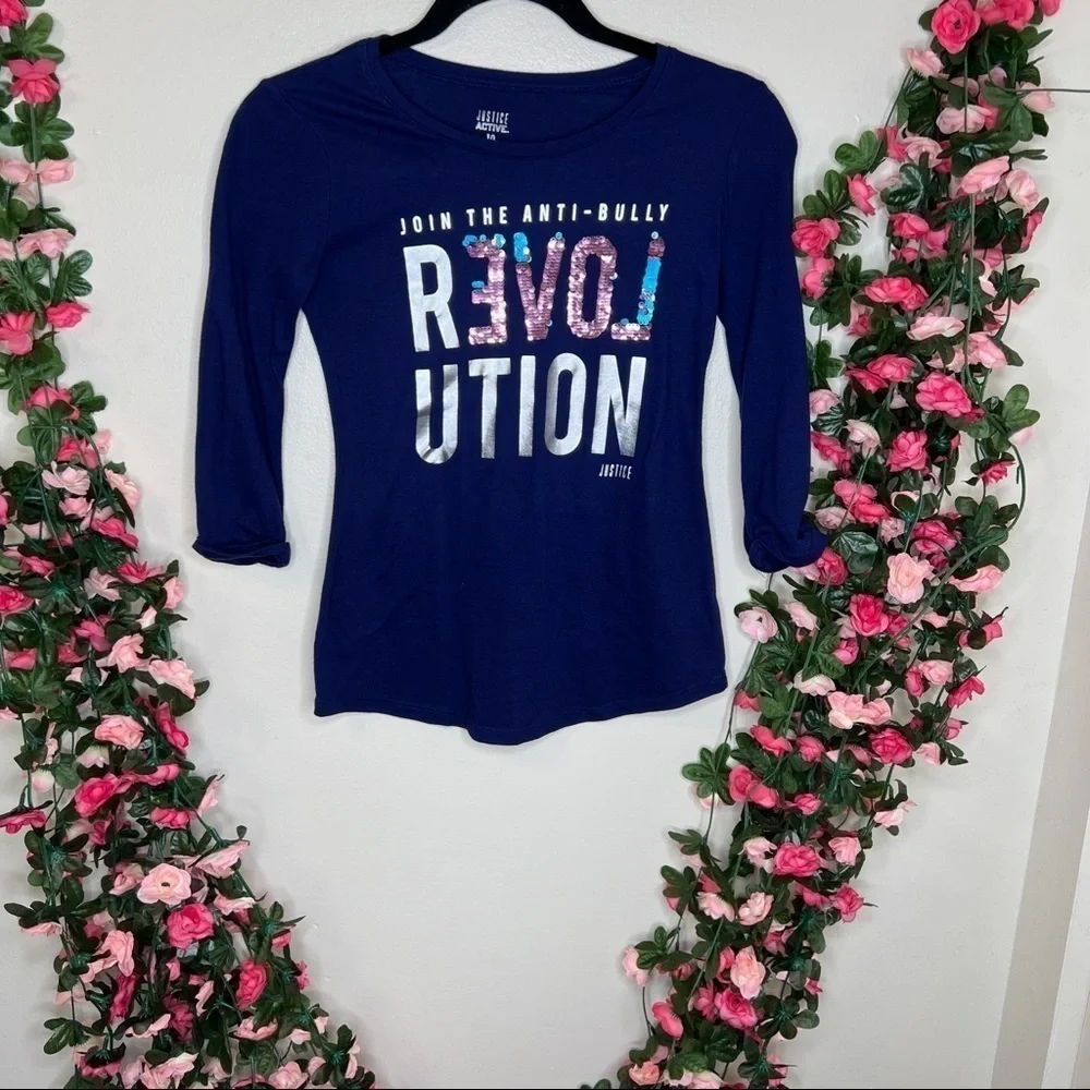 Justice Active Blue Tee Girls Shirt School Play Recess Casual 10